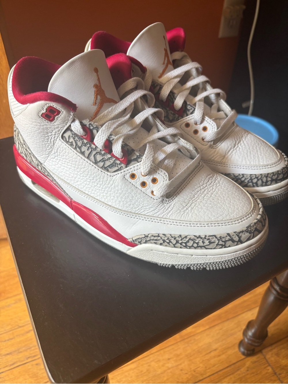 Nike Air Jordan 3 Retro Cardinal Red White Grey Cement Size 9 Mens 398614-126